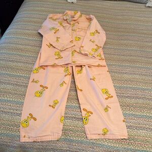 Yellow Duck Kids Pink Tweety Bird Pajamas Light Pink with Yellow Piping Size 10